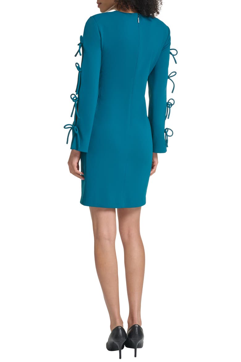 Bow Detail Long Sleeve Scuba Crepe Minidress, Alternate, color, GLASS TEAL