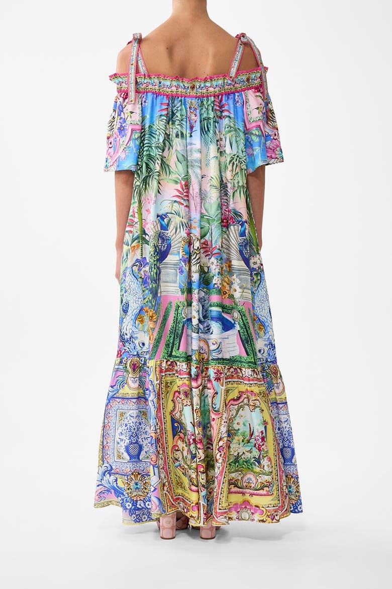 Long Off Shoulder Frill Dress With Straps Spirit Of Santa Maria, Alternate, color, Spirit Of Santa Maria