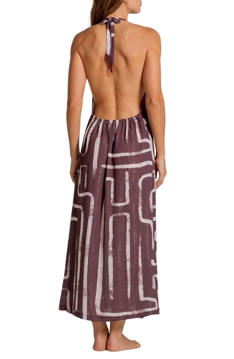 Cosita Linda Halter Cutout Cover-Up Maxi Dress, Alternate, color, Coffee Bean