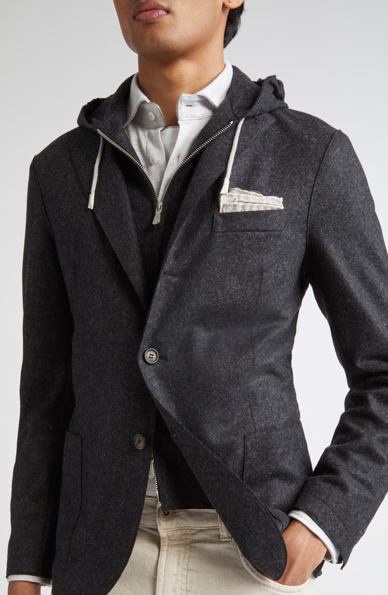 Eleventy Single Breasted Wool Blend Sport Coat with Removable Hooded Bib, Alternate, color, 22N Carbon