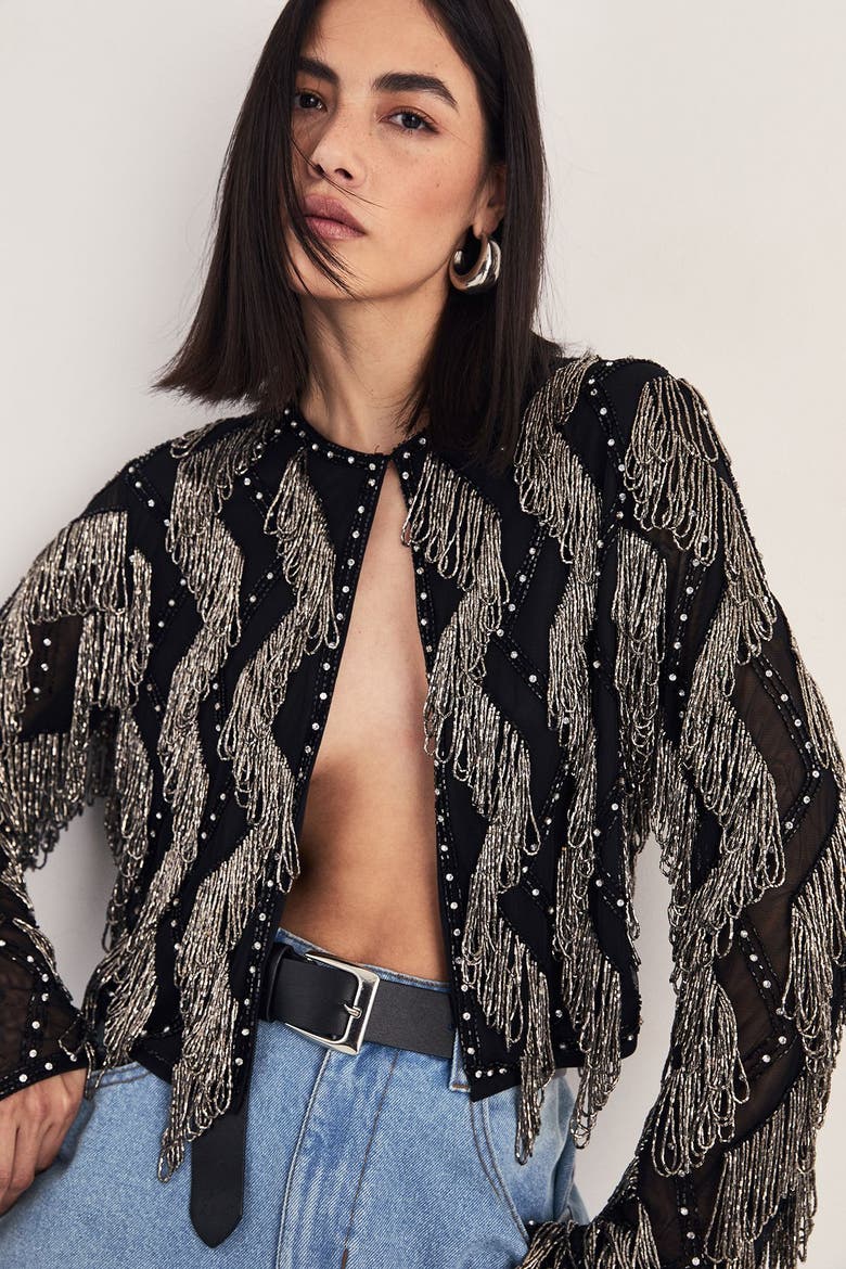 Loop Tassel Embellished Jacket, Alternate, color, Black