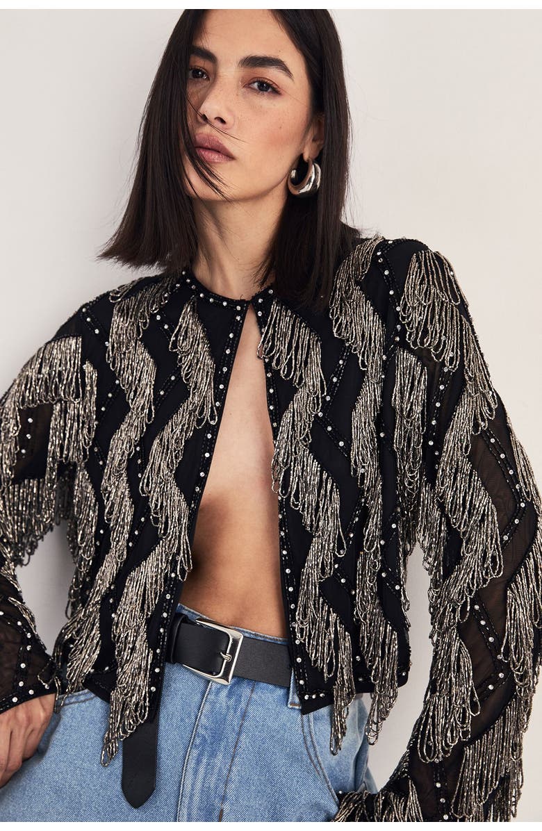 NASTY GAL Loop Tassel Embellished Jacket, Alternate, color, Black