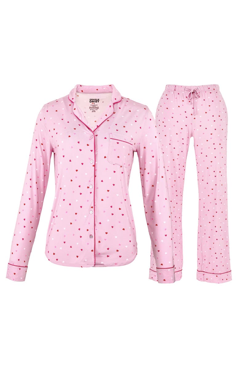 Crickle Daisy Sweetheart Long Pajama Set, Alternate, color, Light Pink, Red