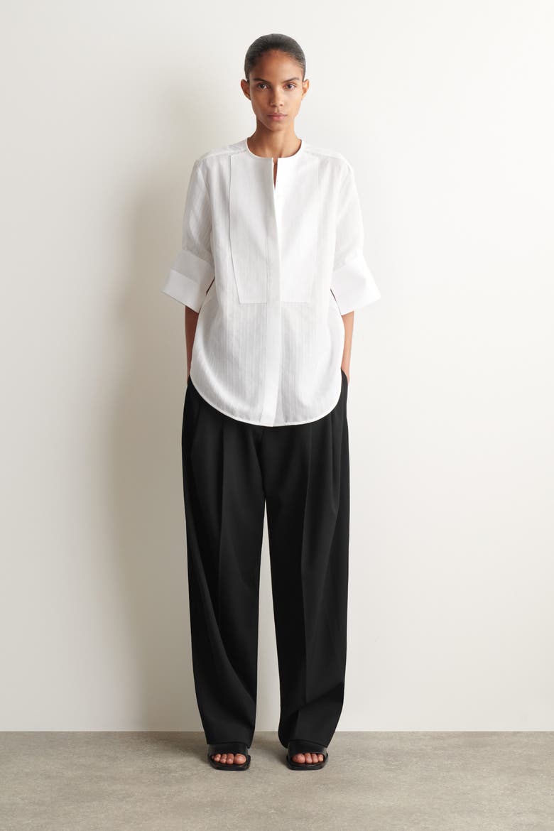 Bib-front Stripe-jacquard Cotton Shirt, Alternate, color, WHITE