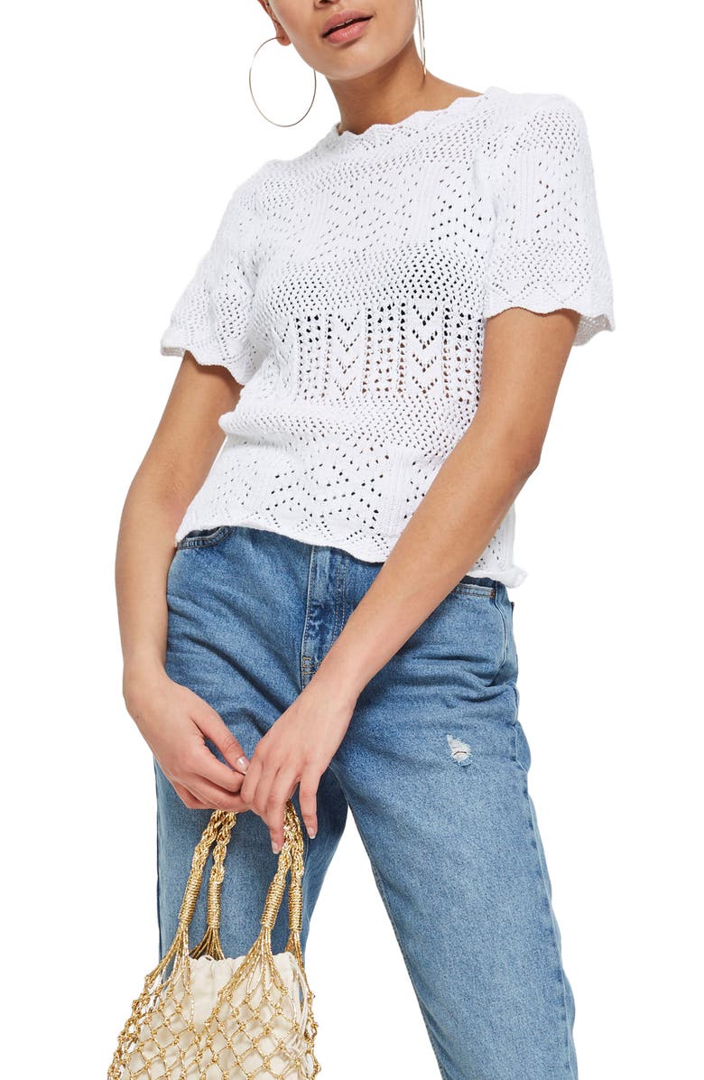 Topshop Stitchy Scallop Hem Knit Top, Main, color, 