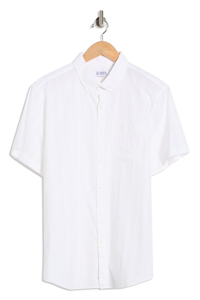 Tonal Stripe Short Sleeve Dobby Button-Up Shirt, Alternate, color, BRIGHT WHITE
