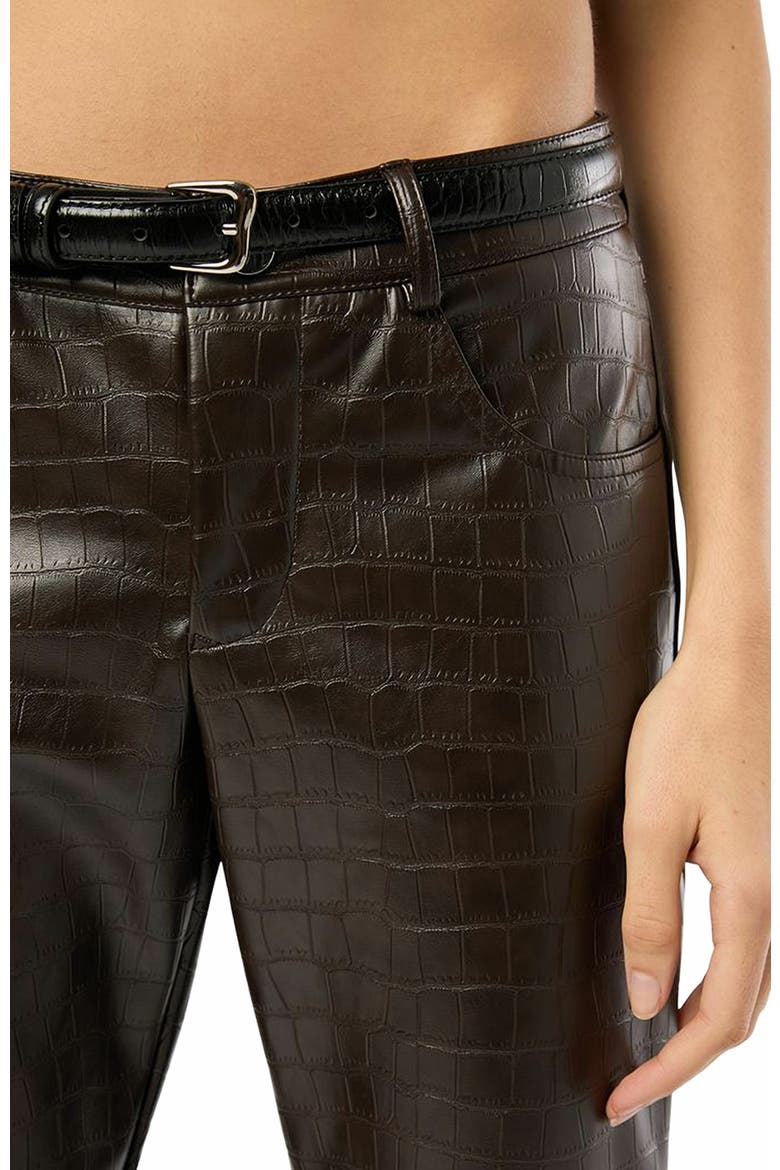 Vegan Leather Croc Mid Rise Flare Pant, Alternate, color, BROWN