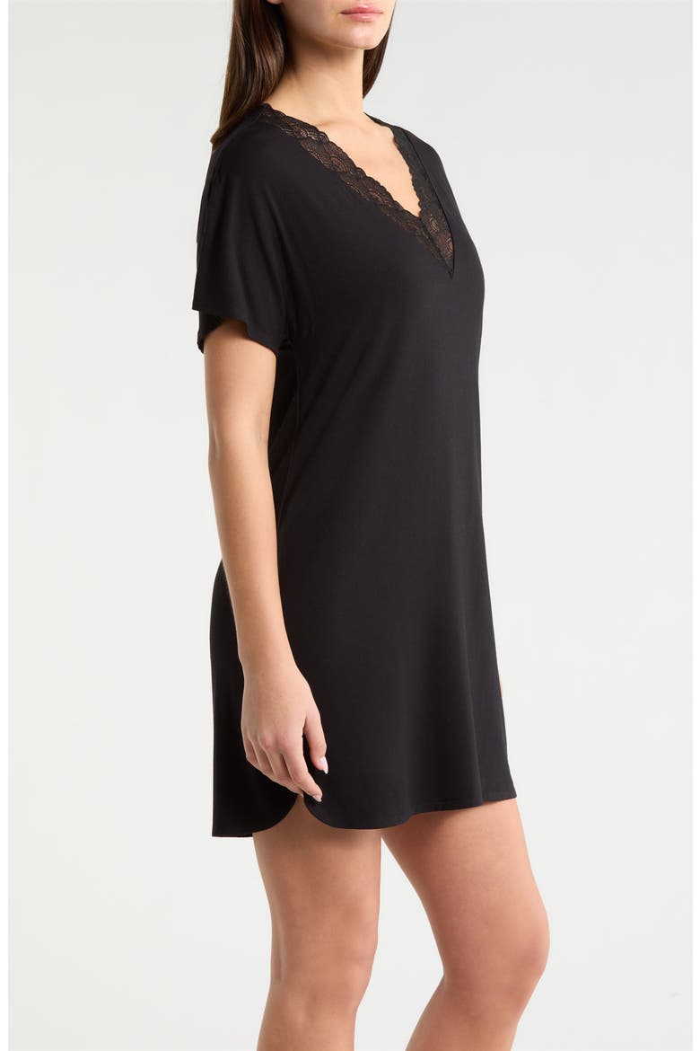 Moonlight Eco Lace Trim Nightshirt, Alternate, color, BLACK