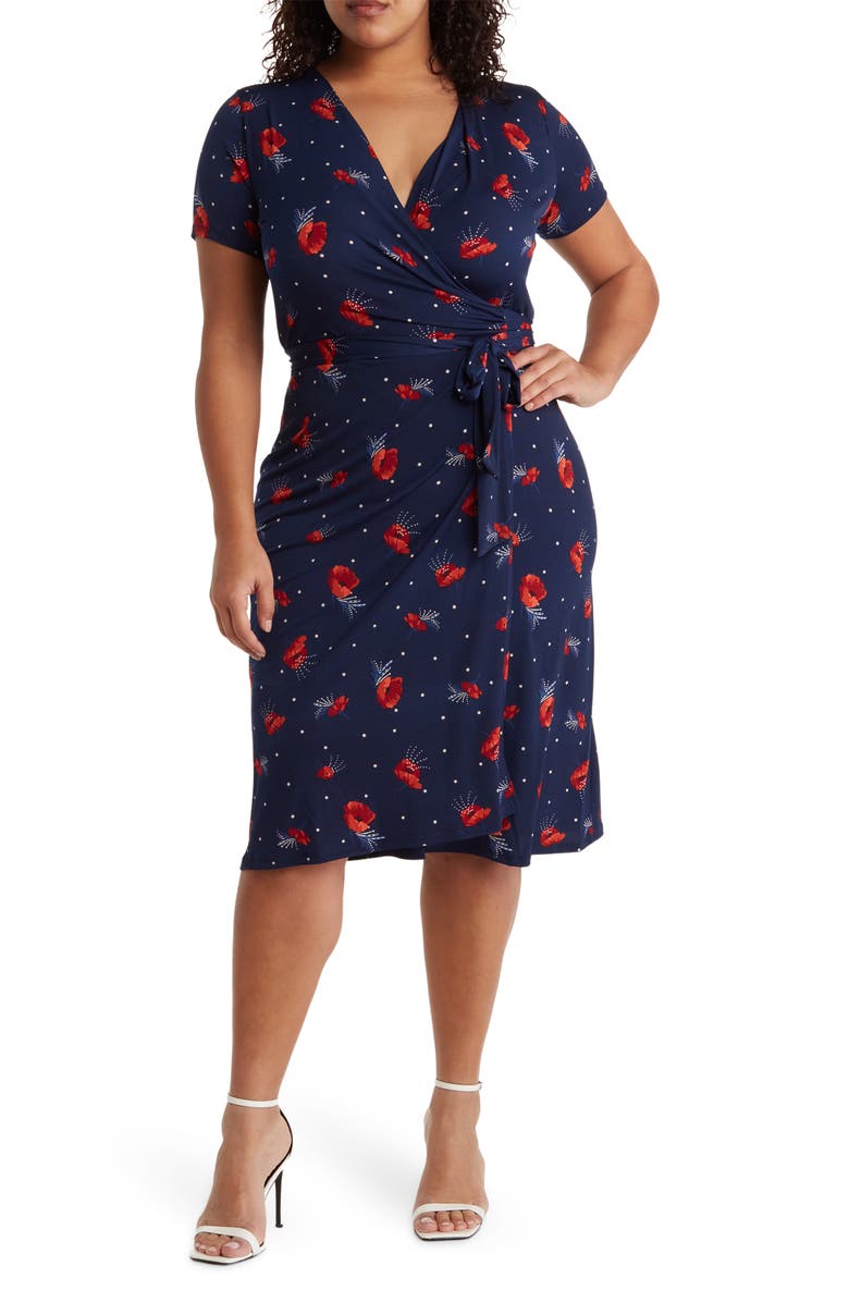 Renee C Floral Jersey Wrap Dress, Main, color, Navy