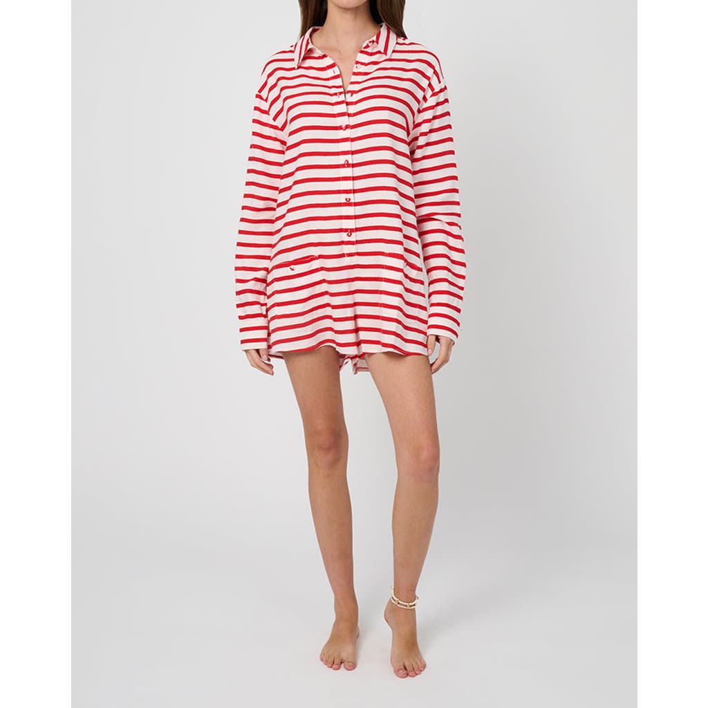 Weworewhat Linen Beach Romper In Off Wht/true Rd