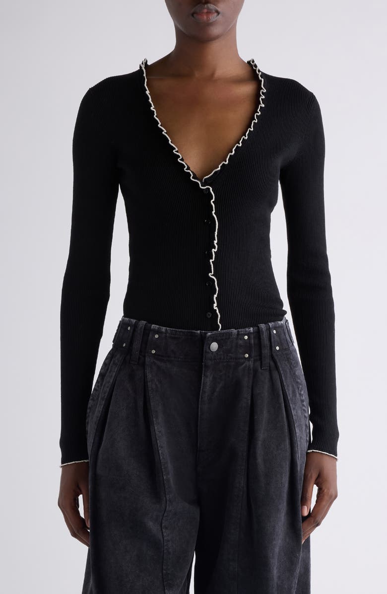 Isabel Marant Izae Silk & Cotton Rib Cardigan, Main, color, Black