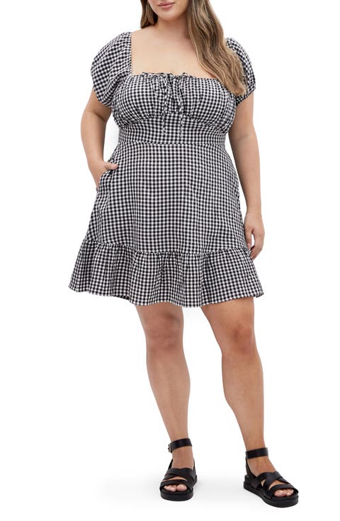 Gingham Puff Sleeve Minidress (Plus)