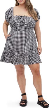 City Chic Gingham Puff Sleeve Minidress