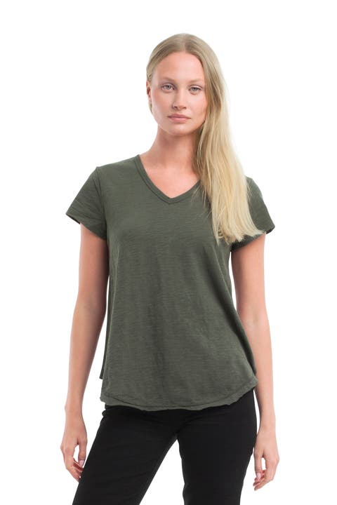 Short Sleeve Shrunken V-Neck Shirttail Top