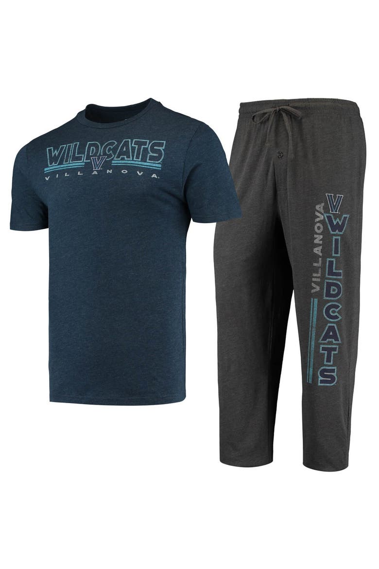 Men's Concepts Sport Heathered Charcoal/Navy Villanova Wildcats Meter T-Shirt & Pants Sleep Set, Main, color, Heather Charcoal