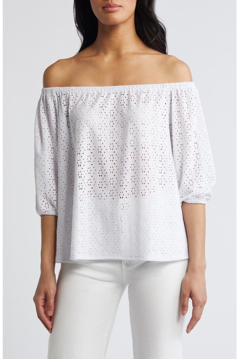 Eyelet Off the Shoulder Top, Main, color, WHITE