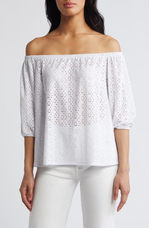 Eyelet Off the Shoulder Top
