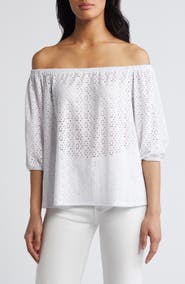 Loveappella Eyelet Off the Shoulder Top
