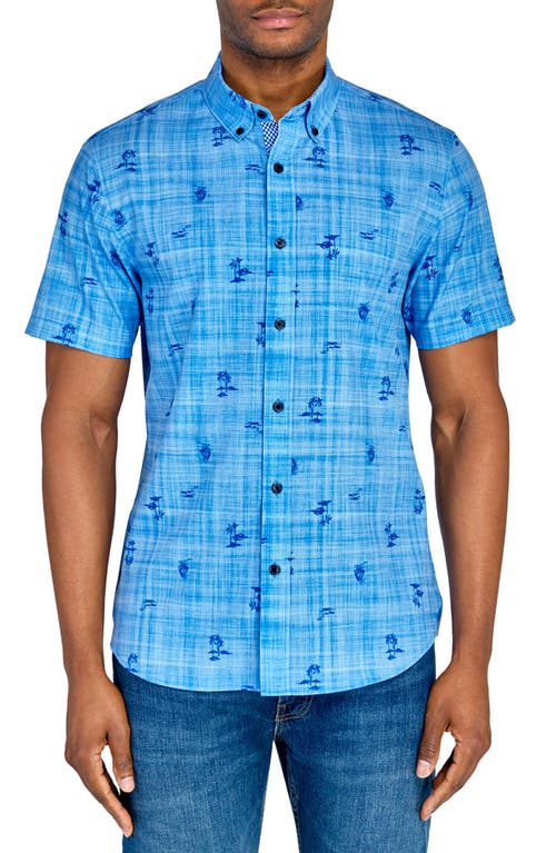 Construct Island Woven Short Sleeve Shirt In Chambray Blue