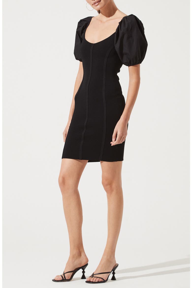 the Label Balloon Sleeve Body-Con Dress, Alternate, color, BLACK
