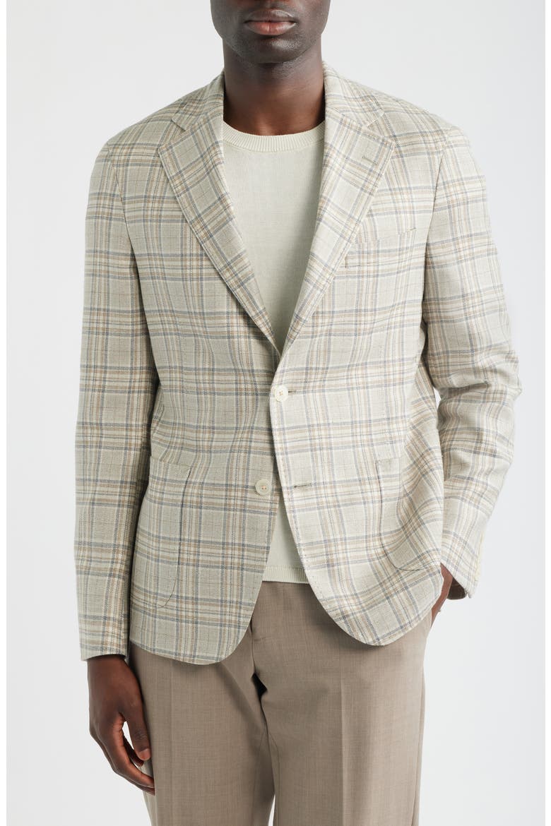 Tan & Grey Plaid Wool & Silk Blend Sport Coat, Alternate, color, MID GREY