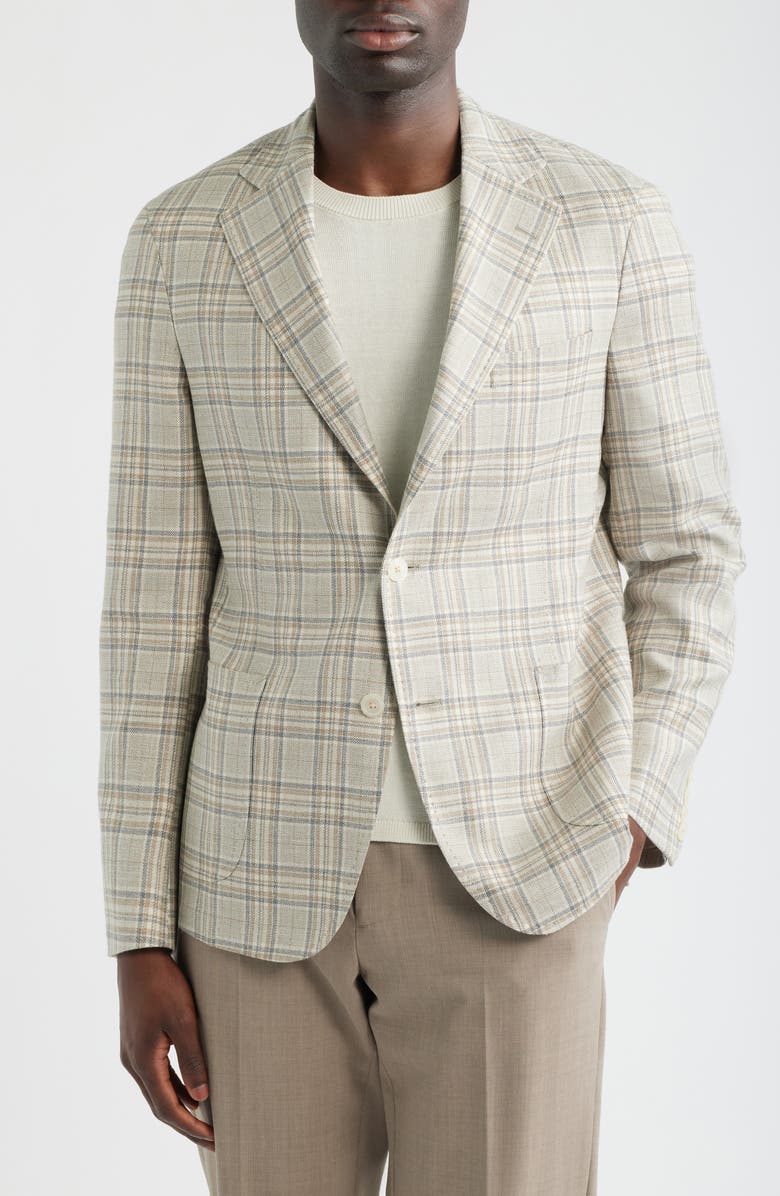 Heritage Gold Tan & Grey Plaid Wool & Silk Blend Sport Coat, Alternate, color, Mid Grey
