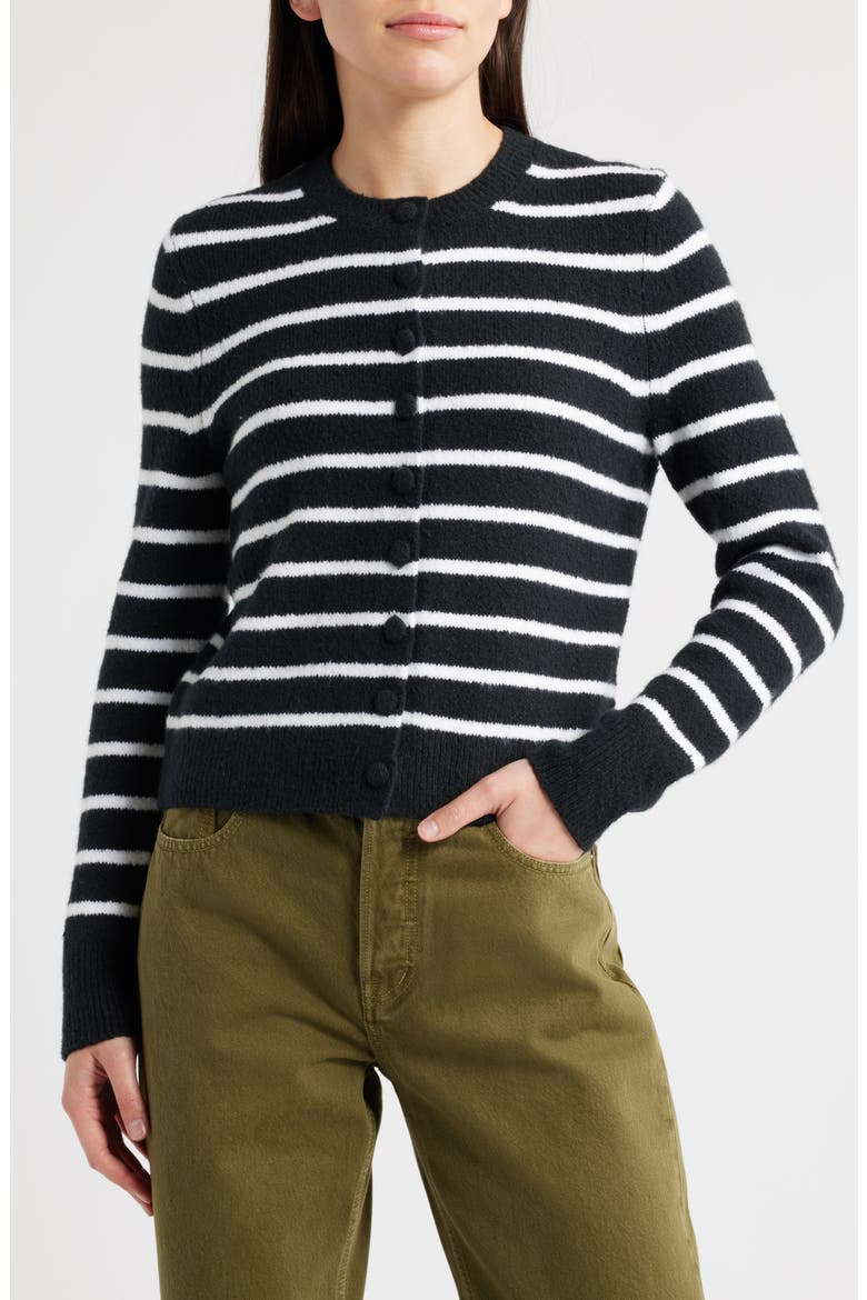 Kensington Cardigan, Alternate, color, WHITE AND BLACK STRI