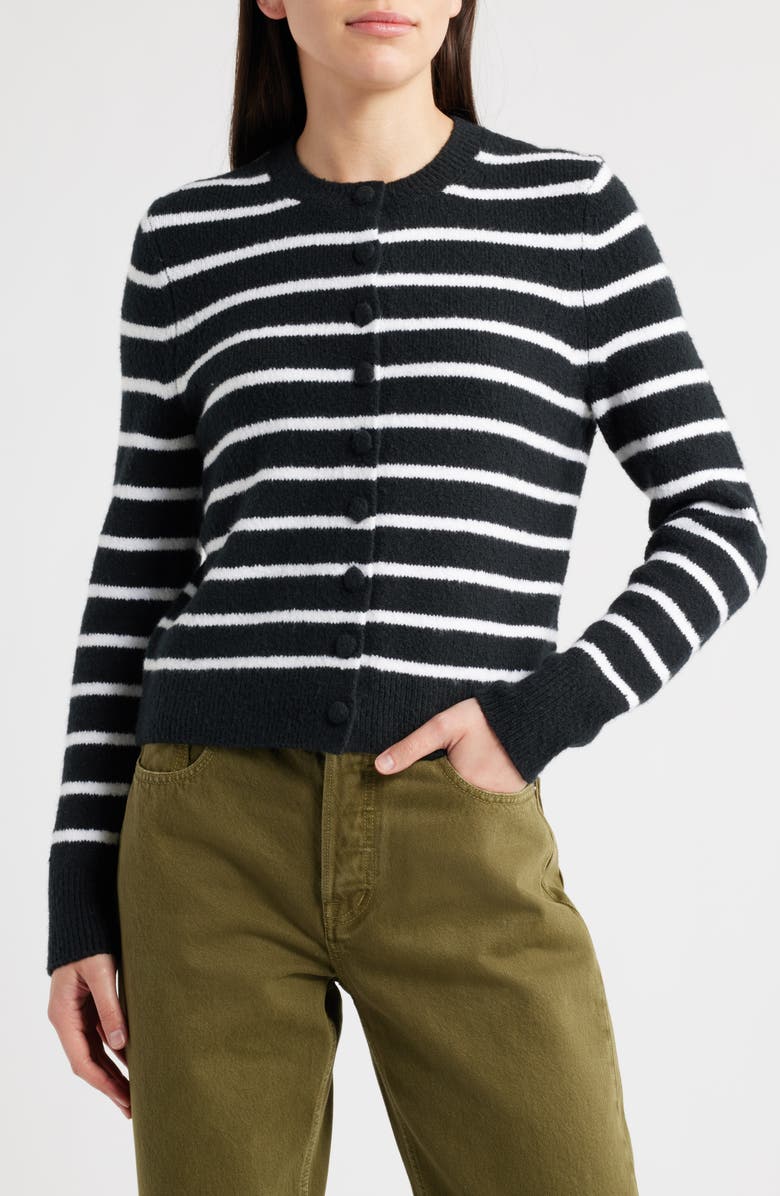 Madewell Kensington Cardigan, Alternate, color, White And Black Stri