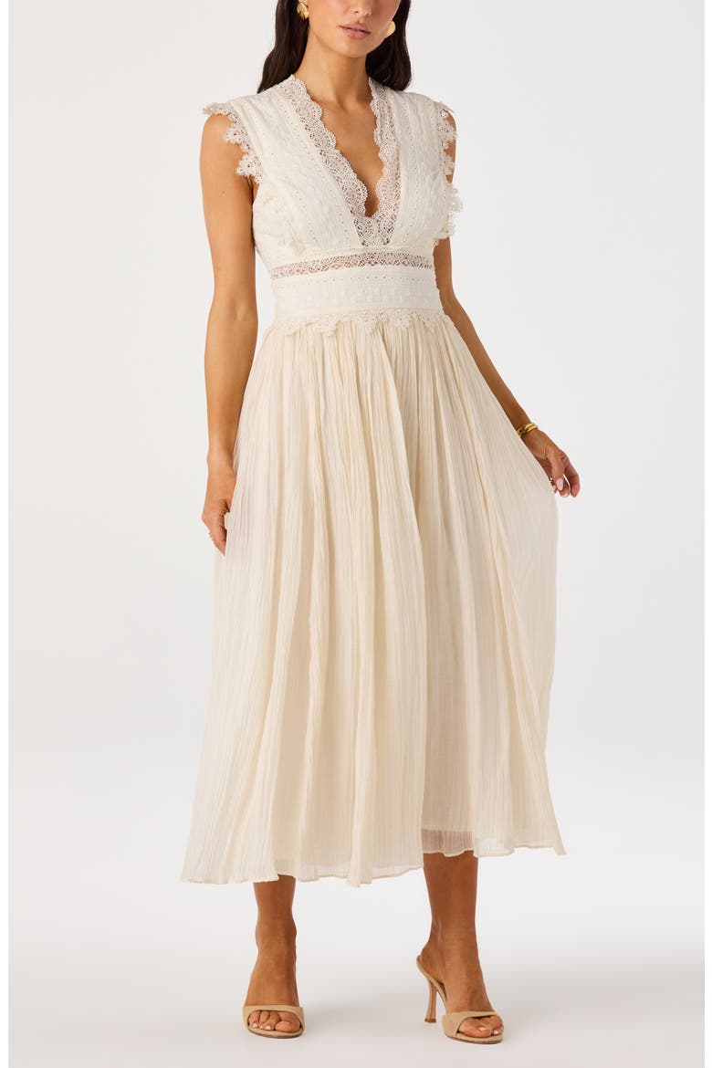 Eloise Mixed Media Midi Dress, Alternate, color, CREAM