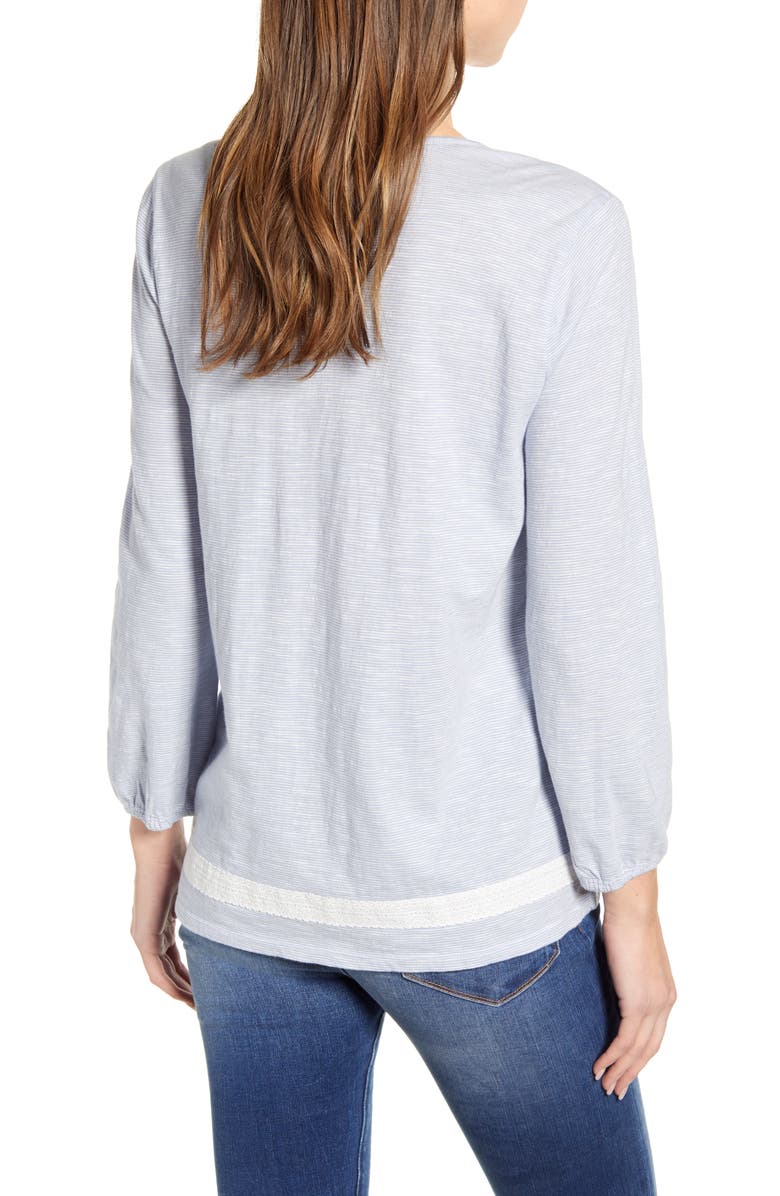 Lucky Brand Stripe Pintuck Cotton Peasant Blouse, Alternate, color, 