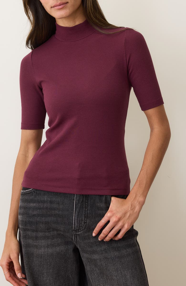 Marine Layer Lexi Mock Neck Elbow Sleeve Rib Top, Main, color, Fig