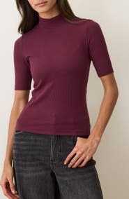 Marine Layer Lexi Mock Neck Elbow Sleeve Rib Top