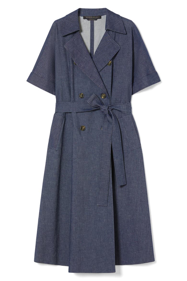Favilla Double Breasted Cotton & Linen Shirtdress, Alternate, color, BLUE JEANS