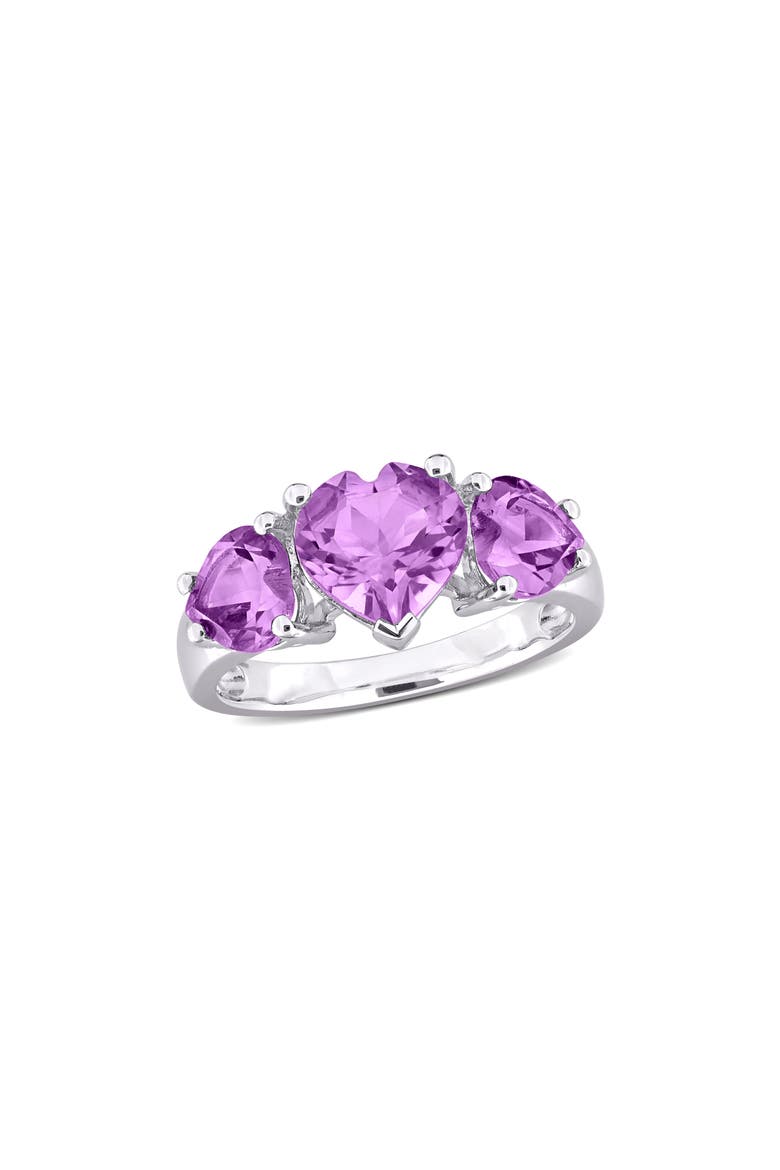 Sterling Silver Heart-Shape Amethyst 3-Stone Ring, Main, color, PURPLE