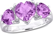 DELMAR Sterling Silver Heart-Shape Amethyst 3-Stone Ring
