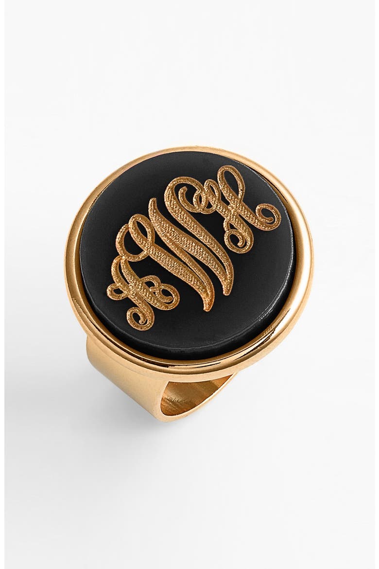 'Vineyard' Personalized Monogram Ring, Main, color, BLACK