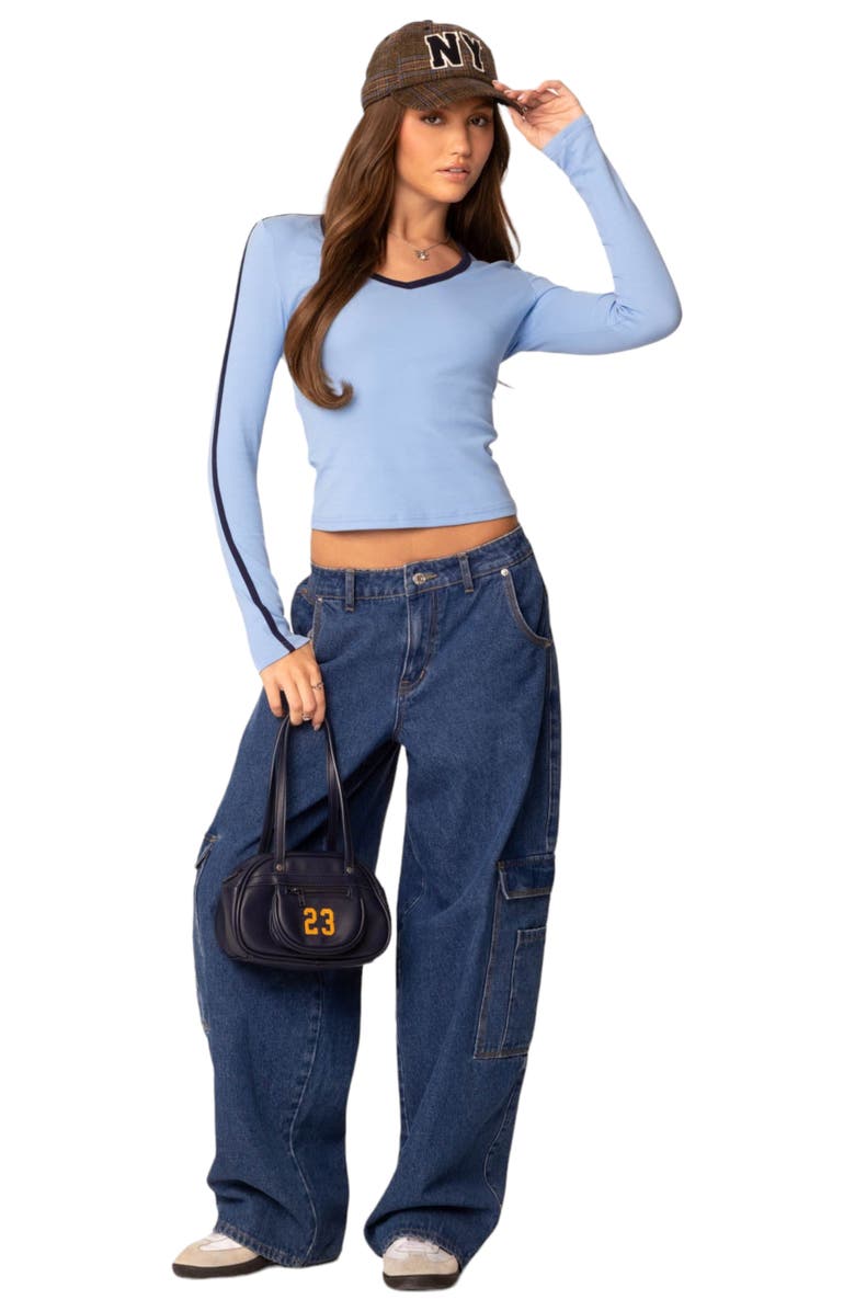 EDIKTED Contrast Trim Stretch Cotton T-Shirt, Alternate, color, Light-Blue