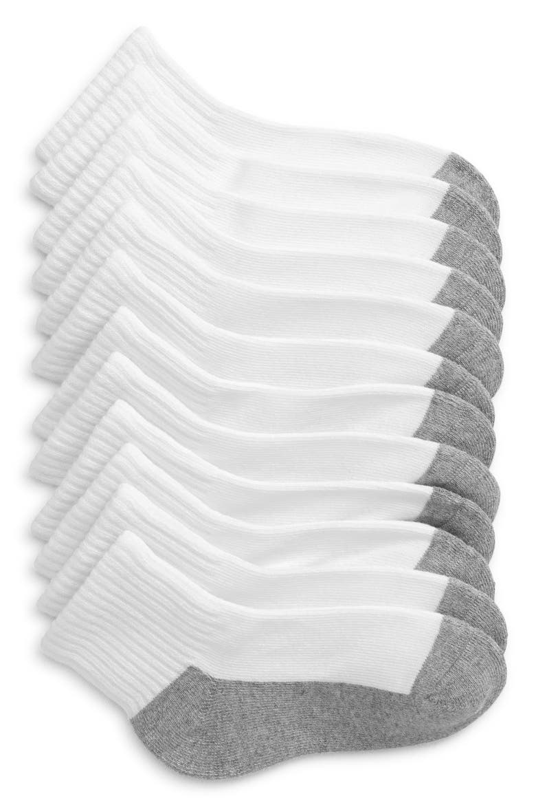 Kids' 6-Pack Active Quarter Socks, Main, color, WHITE/GREY