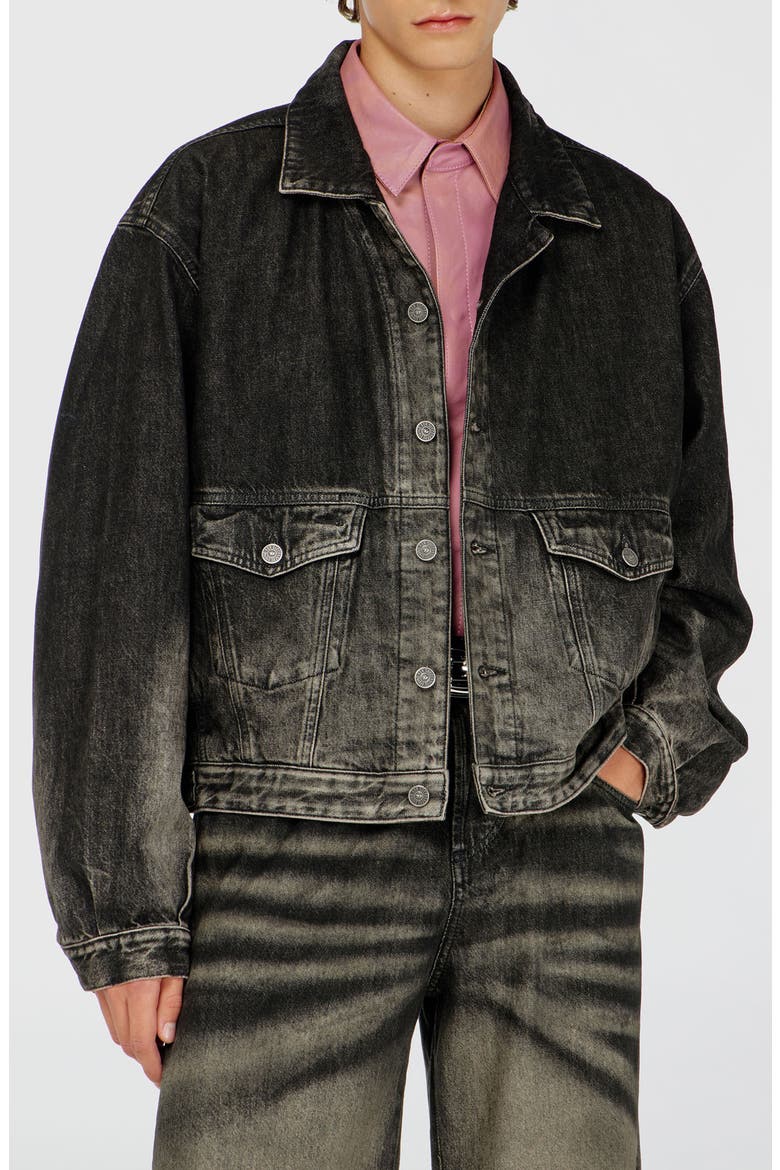 Morghi Denim Trucker Jacket, Main, color, BLACK/DENIM
