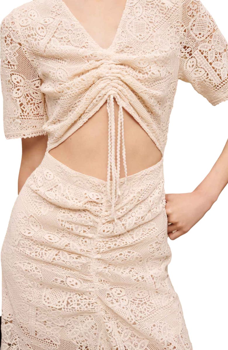 maje Ridora Lace Dress, Alternate, color, Ecru