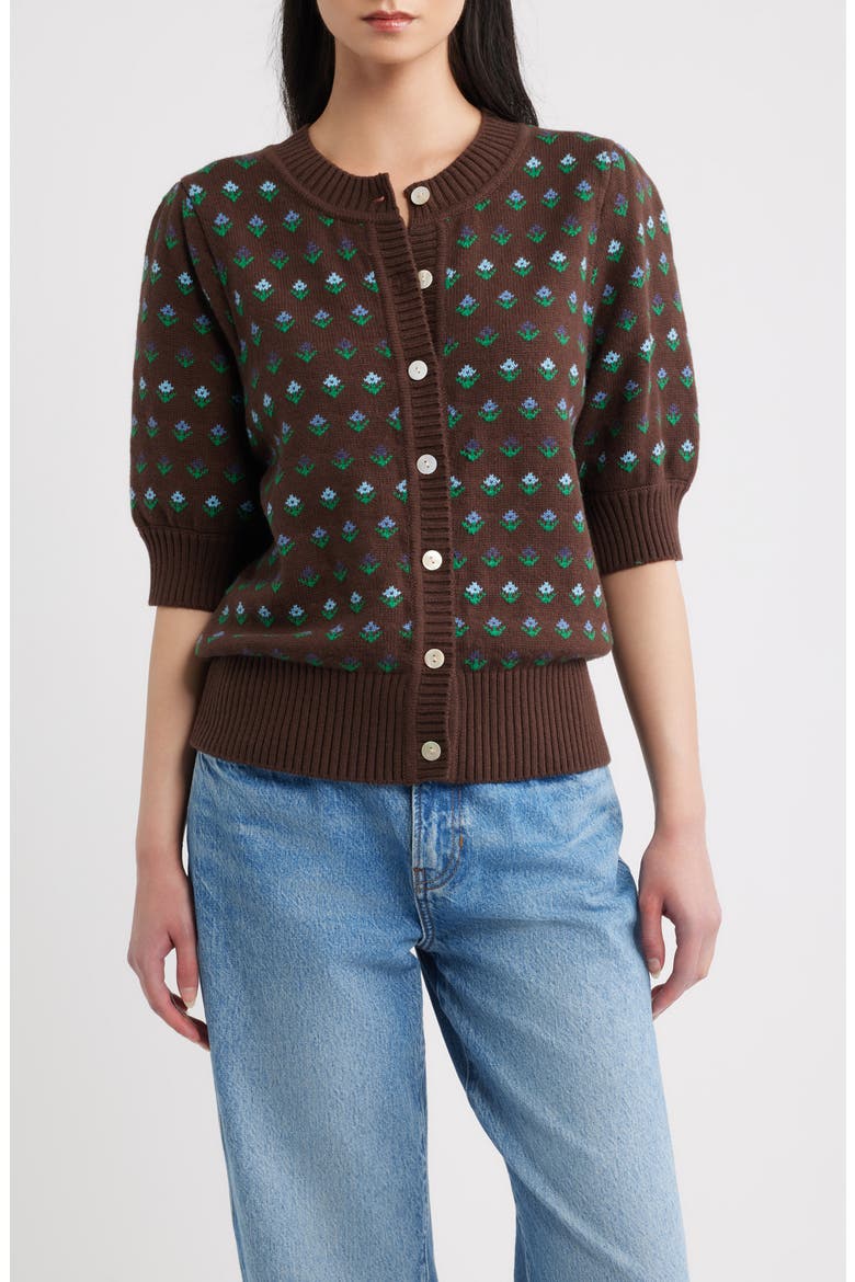 Christine Floral Short Sleeve Cardigan, Main, color, COTTAGE FLORAL
