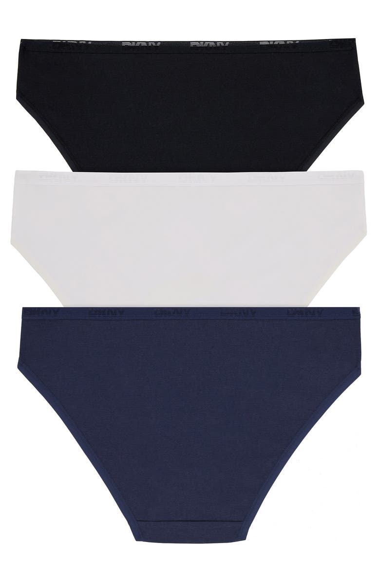 DKNY Cotton Blend Assorted 3-Pack Bikinis, Alternate, color, Black/ White/ Navy