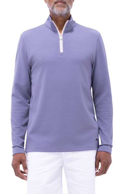 Bugatchi Waffle Knit Quarter Zip Performance Pullover In Peacock