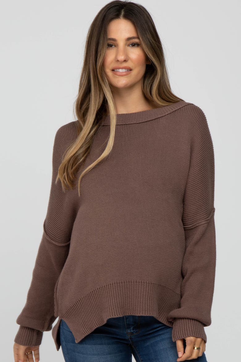 Exposed Seam Side Slit Sweater, Main, color, Brown