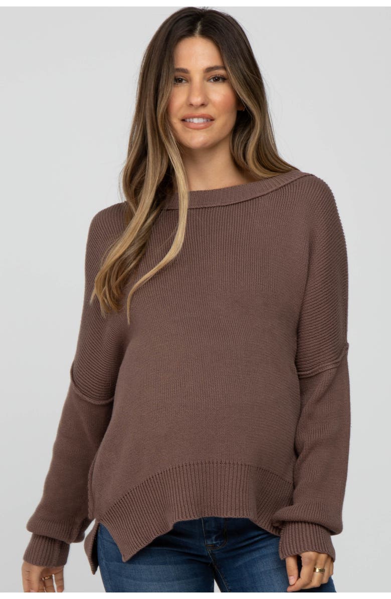 PinkBlush Exposed Seam Side Slit Sweater, Main, color, Brown
