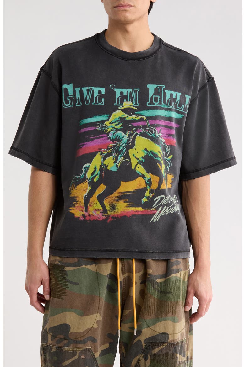 Give 'em Hell Cotton Graphic T-Shirt, Main, color, VINTAGE BLACK