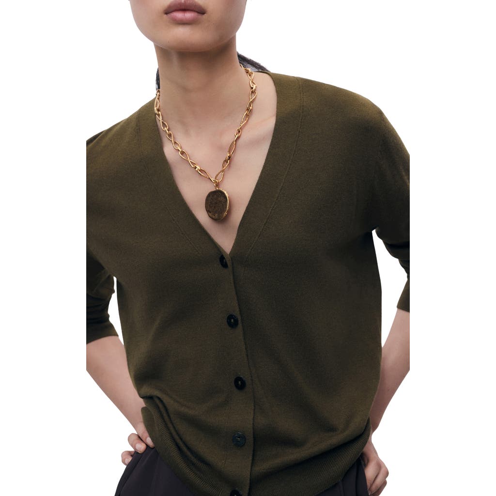 Mango V-neck Knit Cardigan In Green