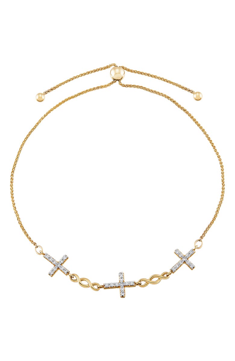 Frankie & Zoe Diamond Cross Bolo Bracelet - 0.25ct., Main, color, Yellow Gold