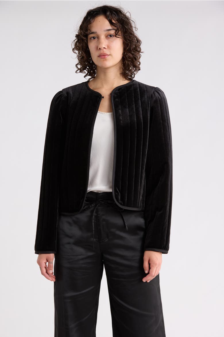 Quilted Velvet Jacket, Main, color, BLACK