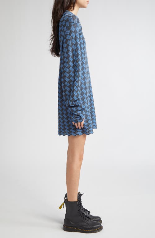 Yanyan Basket Argyle Long Sleeve Sailor Collar Wool Sweater Dress In Blue
